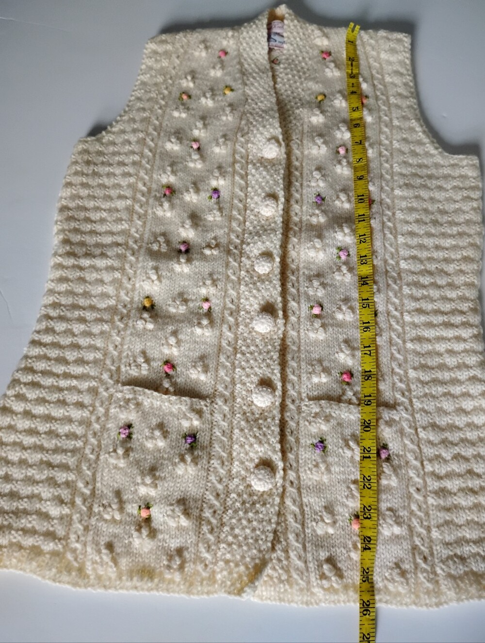 Smith's Of Bermuda Vintage Pure Wool Sweater Vest Cream Pastel Rosettes Size Med - Picture 16 of 16